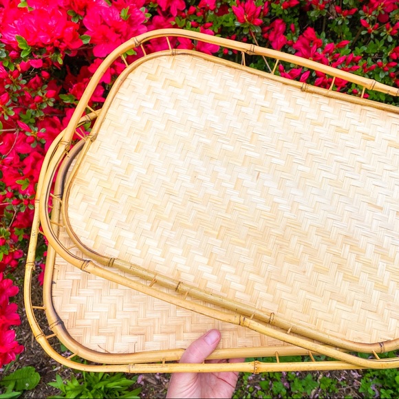 Set of 2 bamboo wood trays•vintage boho home decor